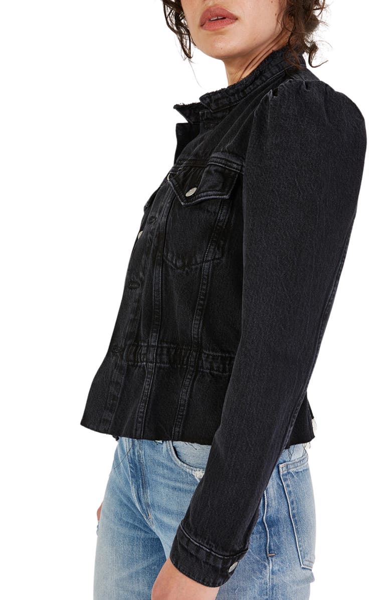 ÉTICA Remi Reconstructed Puff Sleeve Raw Hem Denim Jacket, Alternate, color, 