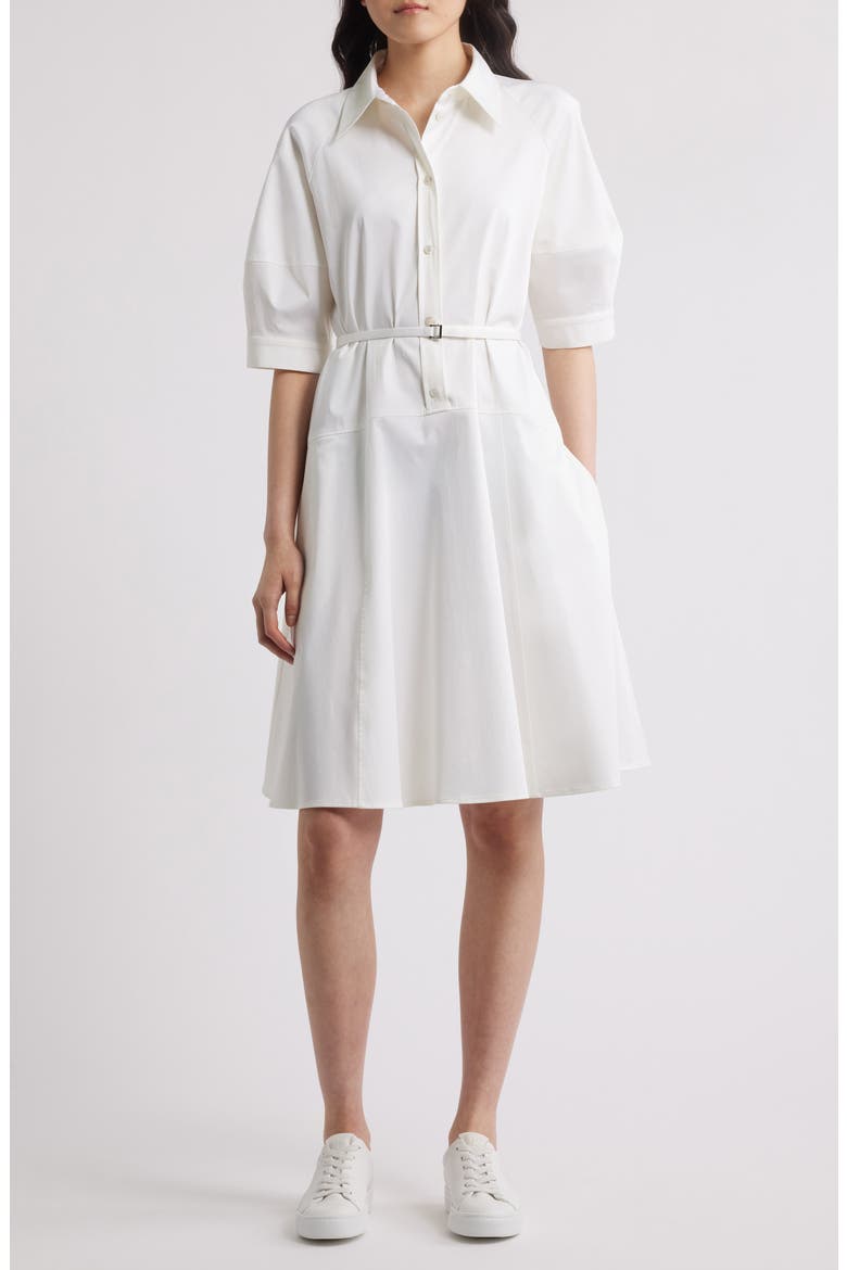 Delaurena Belted Stretch Cotton Shirtdress, Main, color, WHT
