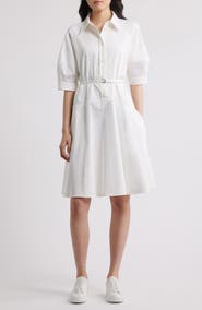 BOSS Delaurena Belted Stretch Cotton Shirtdress