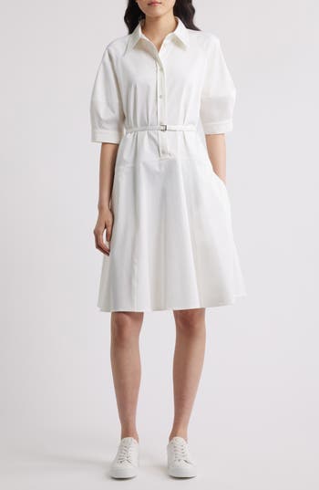 Hugo Boss Boss Delaurena Belted Stretch Cotton Shirtdress In White