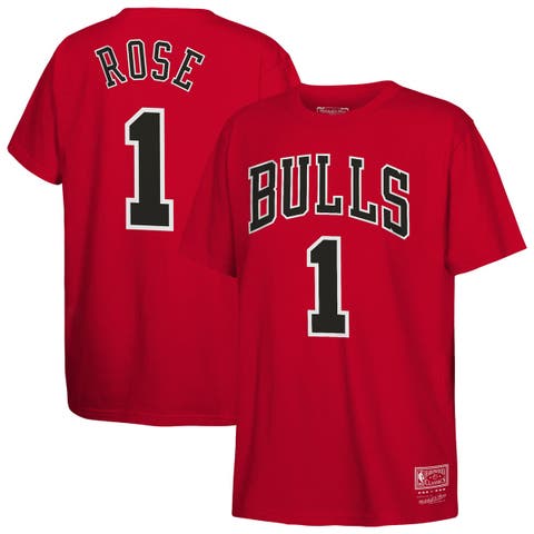 Youth Mitchell & Ness Derrick Rose Red Chicago Bulls Hardwood Classics Name & Number T-Shirt