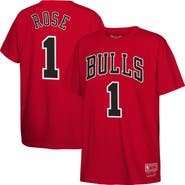 Mitchell & Ness Youth Mitchell & Ness Derrick Rose Red Chicago Bulls Hardwood Classics Name & Number T-Shirt