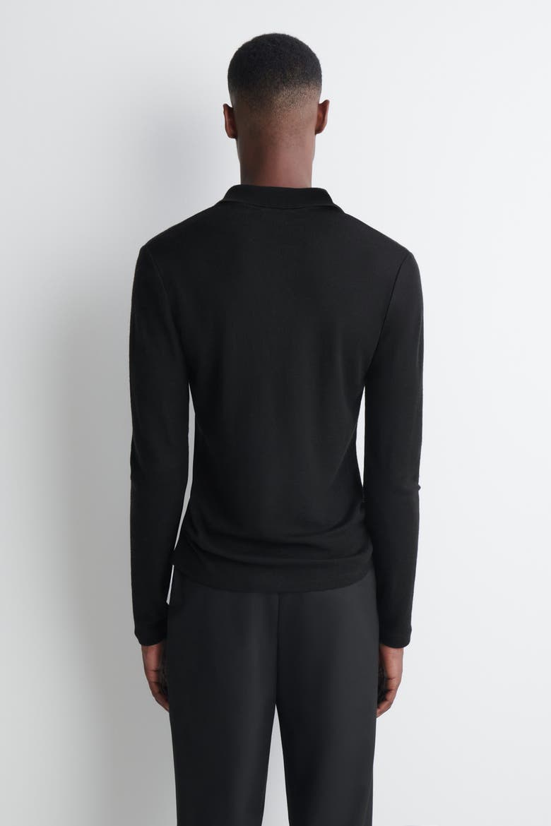 Slim Wool-Jersey Open-Collar Polo Shirt, Alternate, color, BLACK