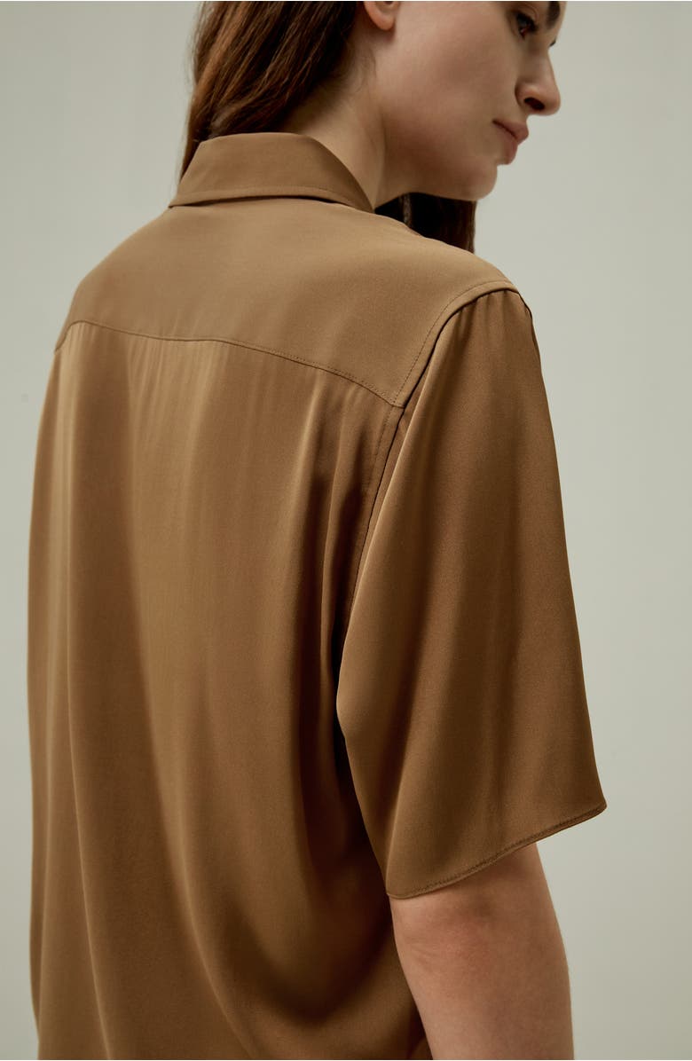 Lilysilk Half-Placket Short Sleeve Button Up Shirt, Alternate, color, Walnut