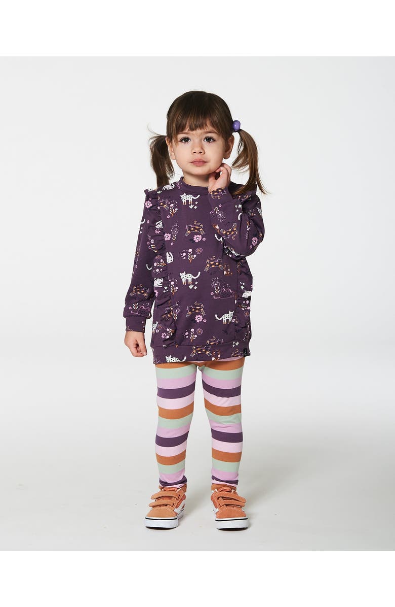 Deux par Deux Little Girl's Tunic Mauve Printed Cats And Striped Leggings Set, Alternate, color,