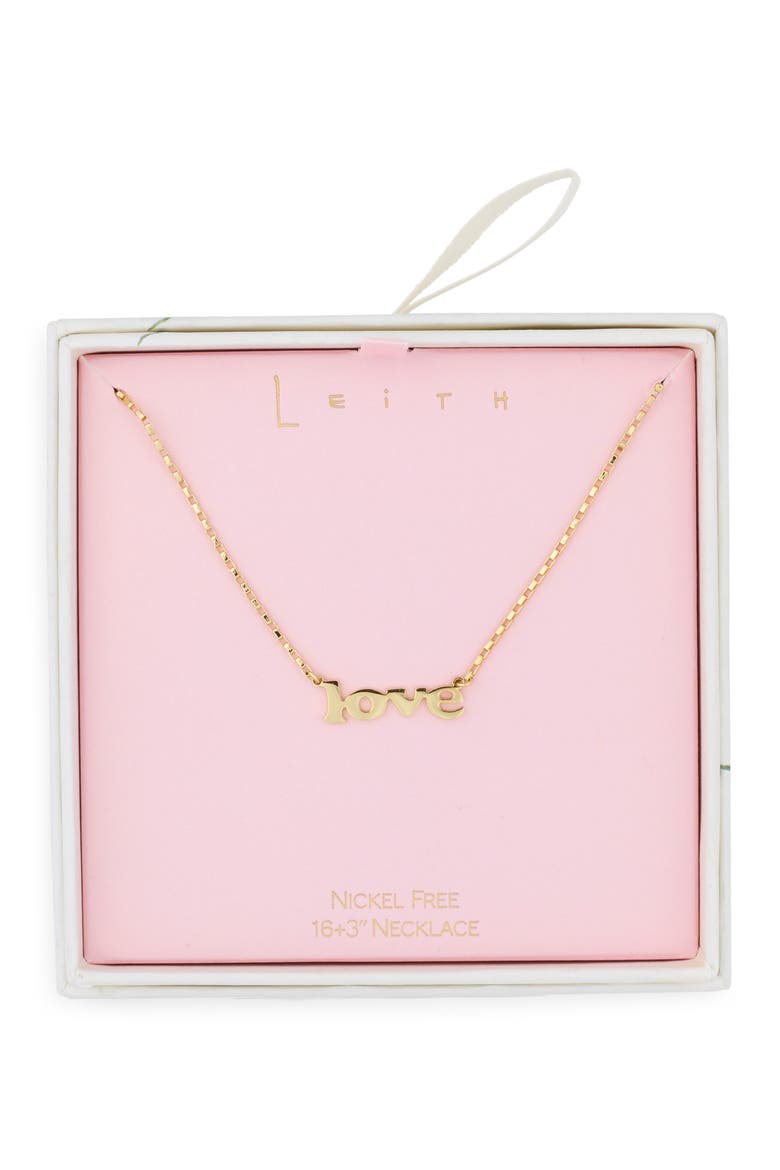 Block Love Script Necklace, Main, color, GOLD