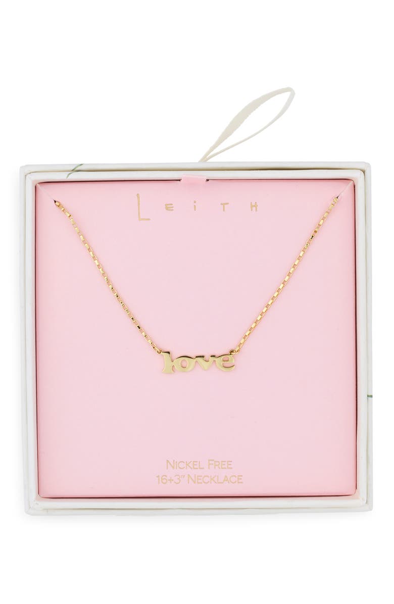 Leith Block Love Script Necklace, Main, color, Gold