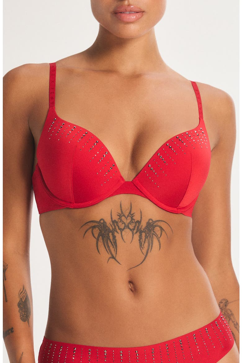 Microfiber Rhinestone Underwire Push-Up Bra, Main, color, TIMELESS RED