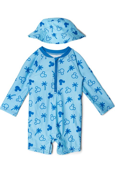 Mickey Mouse Swimwear One Piece Sunsuit and Hat Set