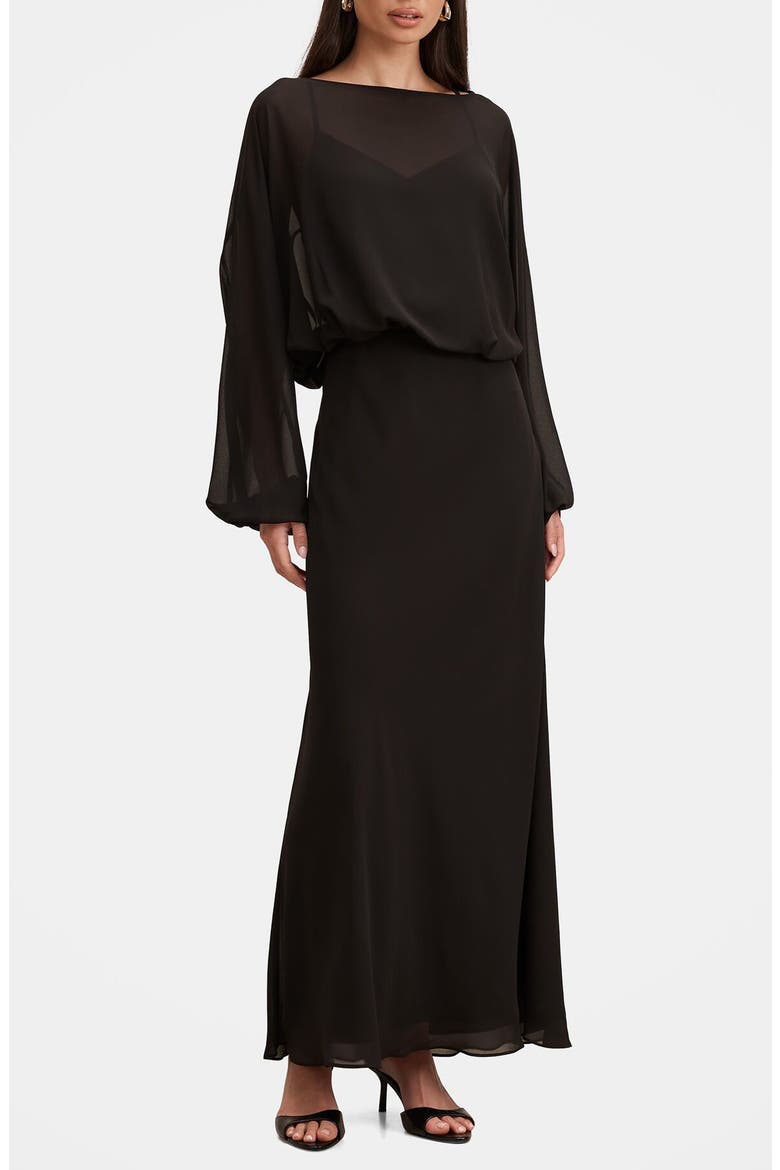 Helena Draped Long Sleeve Maxi Dress, Alternate, color, BLACK