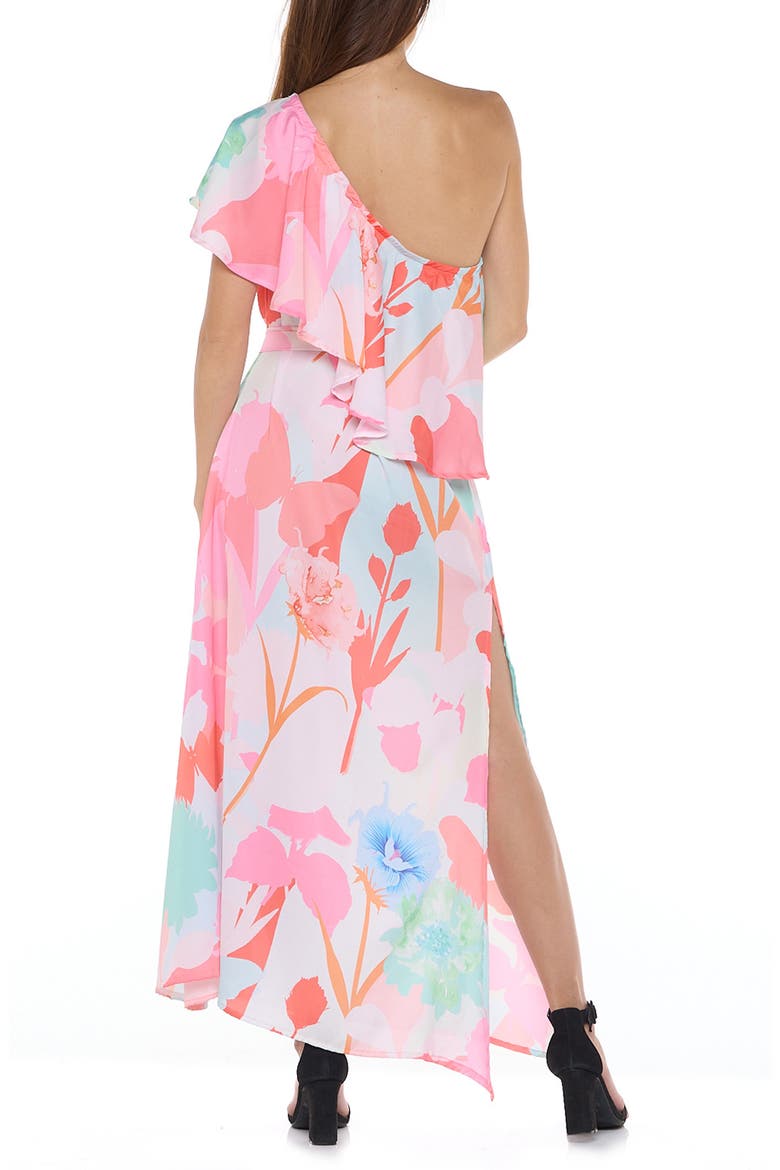 Floral One Shoulder Ruffle Belted Maxi Dress, Alternate, color, PINK