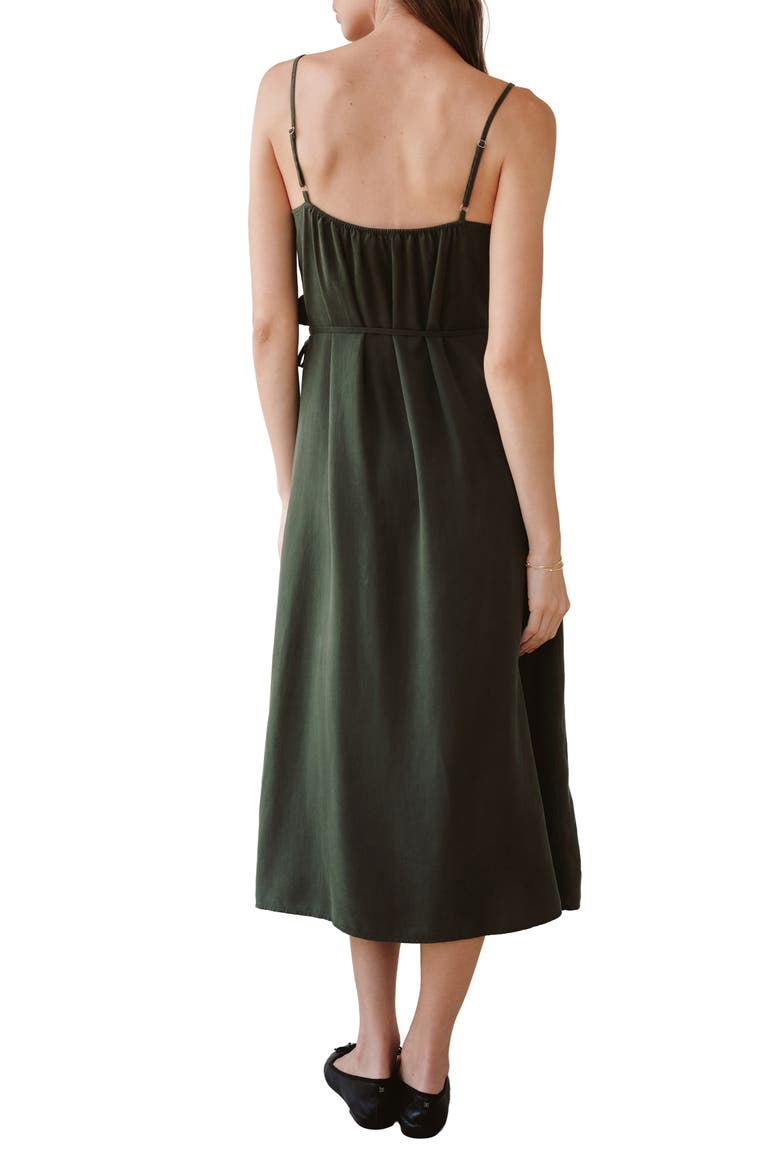 Ruflfe Faux Wrap Removable Tie Belt Midi Dress, Alternate, color, FOREST ARMY