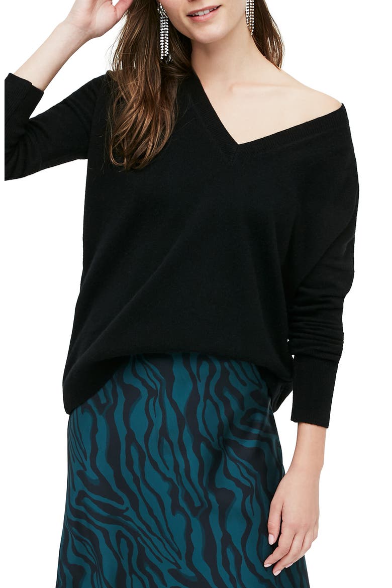 V-Neck Boyfriend Cashmere Sweater, Main, color, BLACK