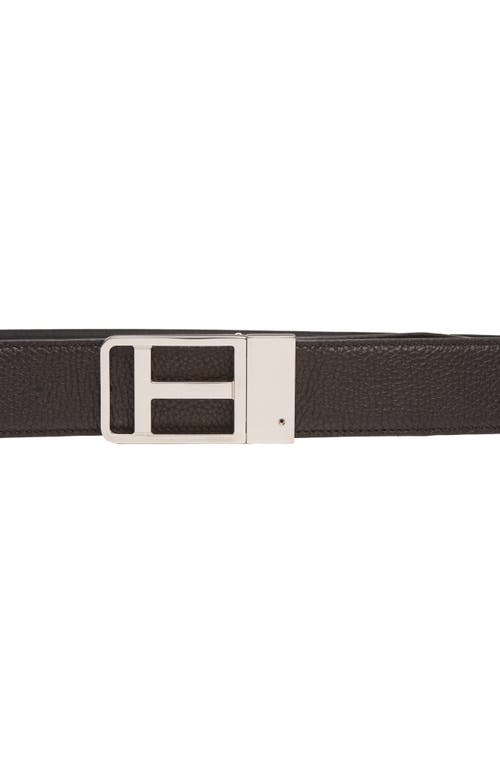 Tom Ford Framed T Buckle Reversible Soft Grain Leather Belt In Brown