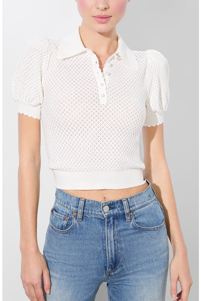 Ramona Short Sleeve Pointelle Polo Sweater, Main, color, SOFT WHITE