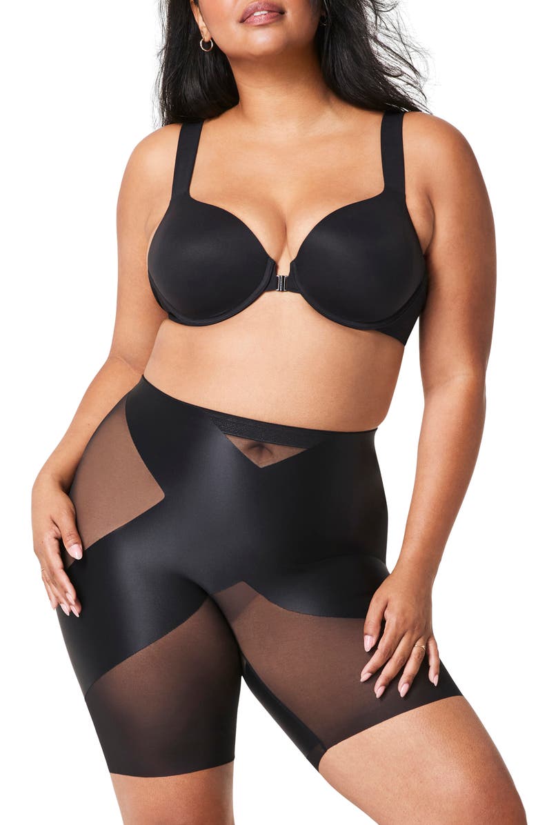 SPANX<sup>®</sup> SPANXshape<sup>™</sup> Satin-X<sup>™</sup> Mid Thigh Shorts, Alternate, color, Very Black