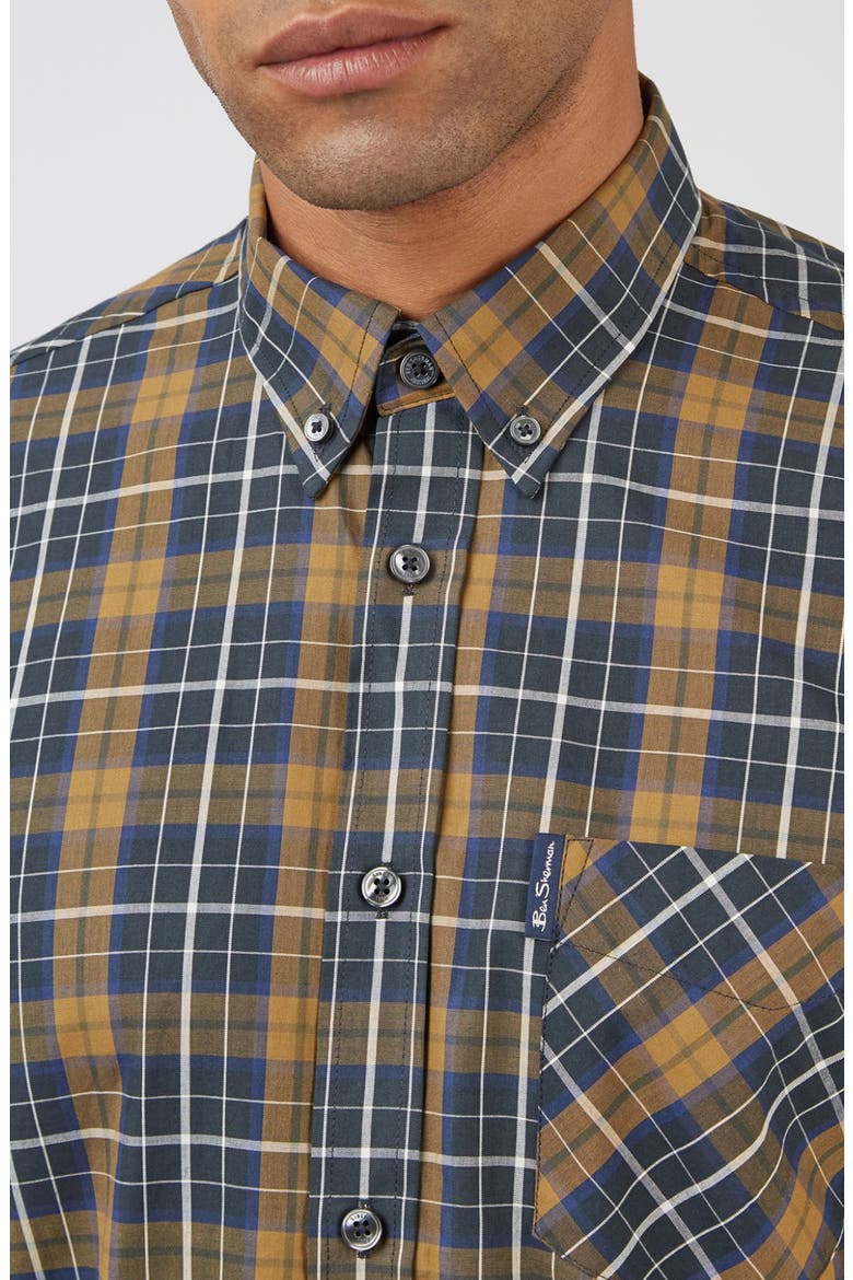 Check Cotton Button-Down Shirt, Alternate, color, BRONZE