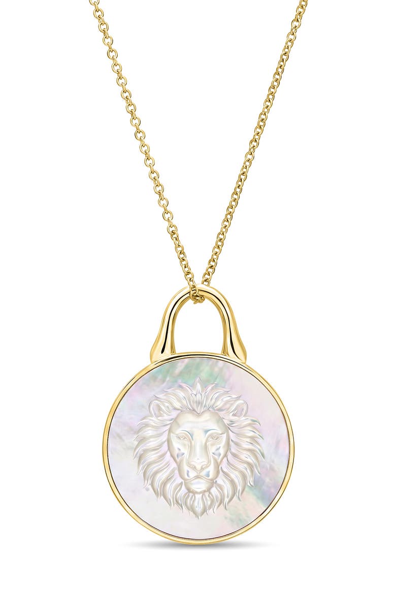 TreasureLock Lion 14K Gold & Mother-of-Pearl Pendant Necklace, Main, color, 14K YG AND MOTHER-OF-PEARL