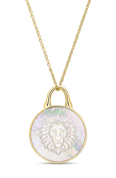 TreasureLock Lion 14K Gold & Mother-of-Pearl Pendant Necklace
