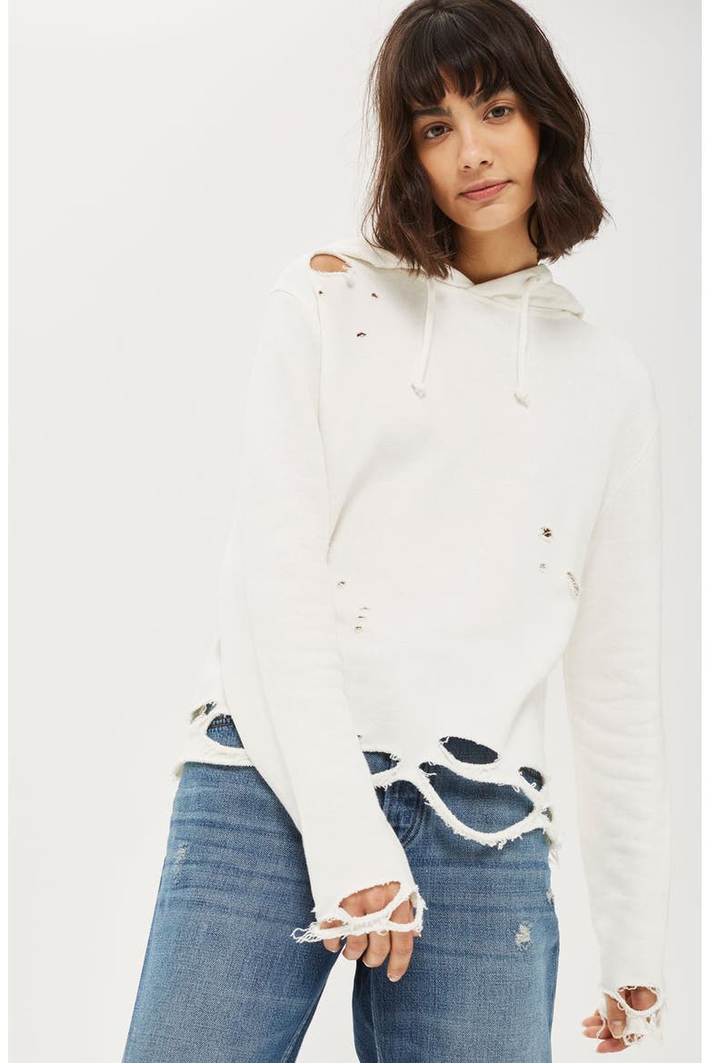 Distressed Hoodie, Alternate, color, CREAM