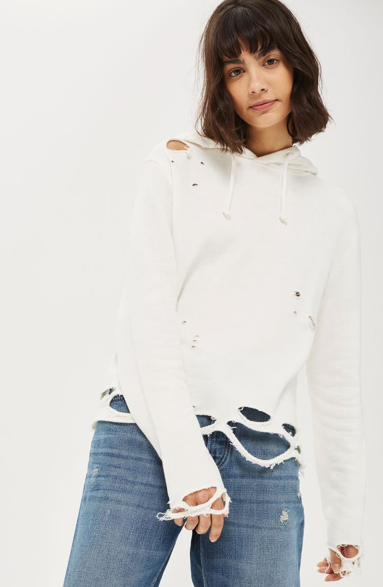 Topshop Distressed Hoodie, Alternate, color, 