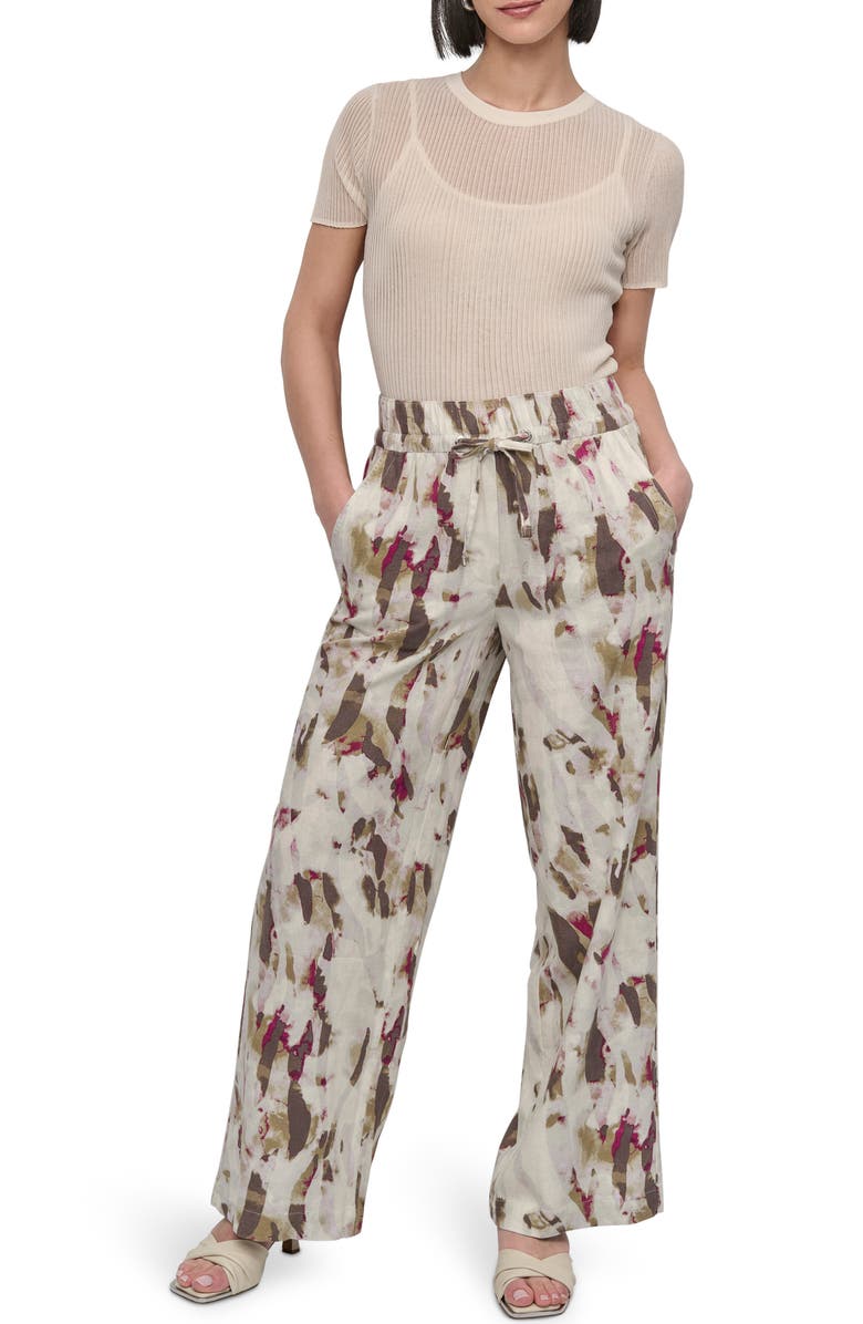 DKNY Print Linen Blend Drawstring Pants, Alternate, color, Shattered Tiger
