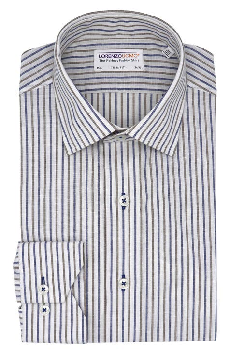 Trim Fit Textured Stripe Cotton Dress Shirt (Regular & Big)