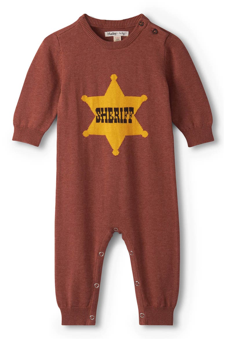 Sheriff Intarsia Cotton Sweater Romper, Main, color, KETCHUP