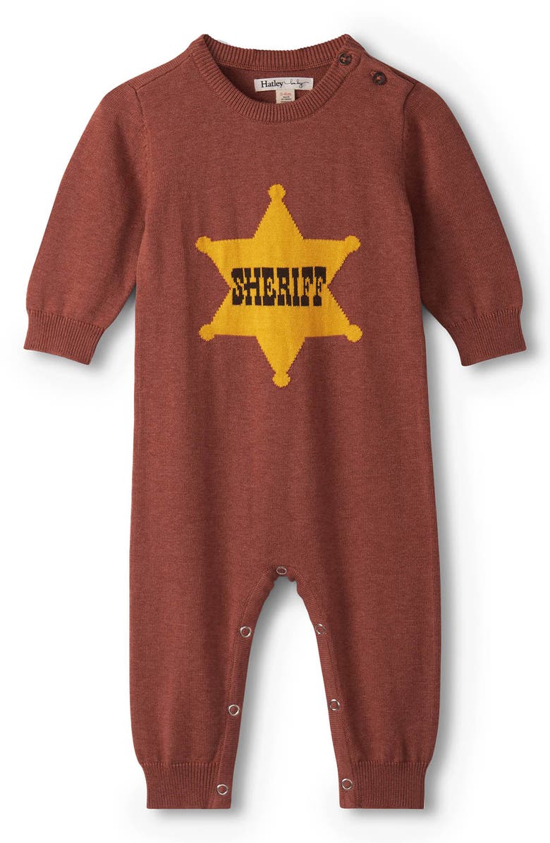 Hatley Sheriff Intarsia Cotton Sweater Romper, Main, color, Ketchup