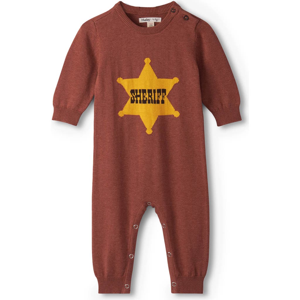 Hatley Sheriff Intarsia Cotton Sweater Romper In Brown