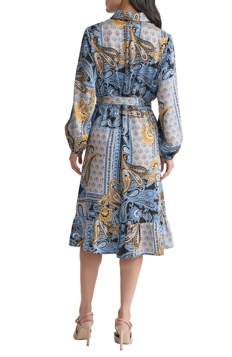 Jones New York Print Tie Waist Long Sleeve Shirtdress, Alternate, color, Blue Lagoon Multi