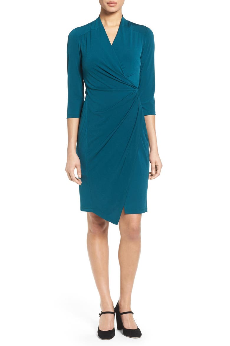 Faux Wrap Jersey Dress, Main, color, SPRUCE