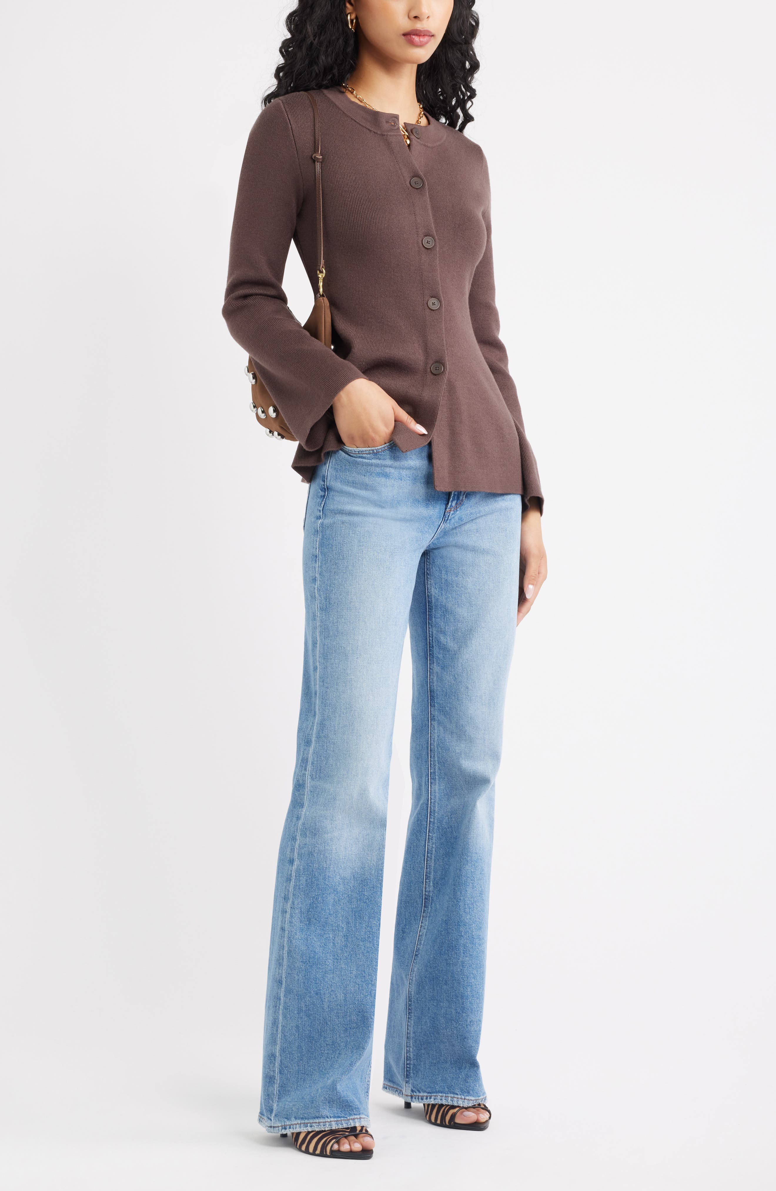Женские кардиганы Open Edit Button Front Peplum Cardigan — фото 2