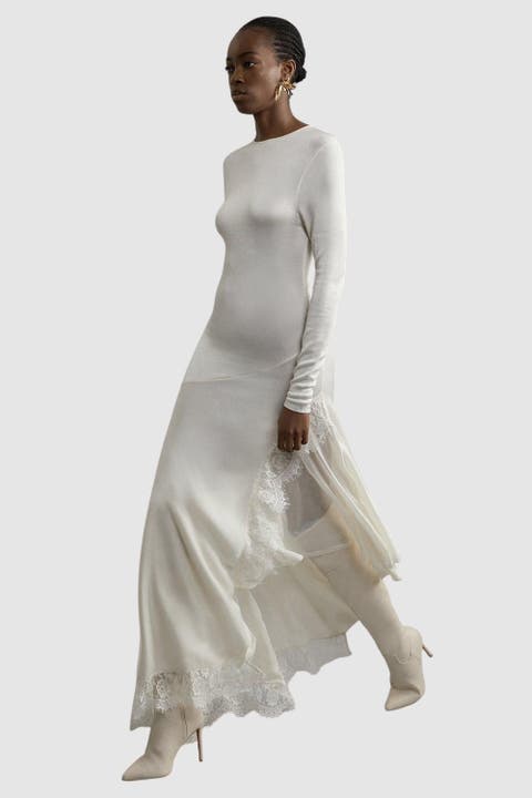 Slinky Lace Asymmetric Maxi Dress