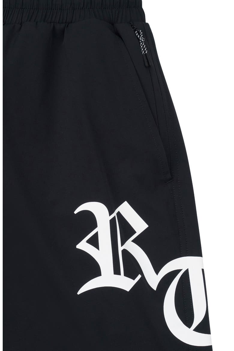 Mark Stretch Nylon Swim Trunks, Alternate, color, BLACK/ OLD ENGLISH