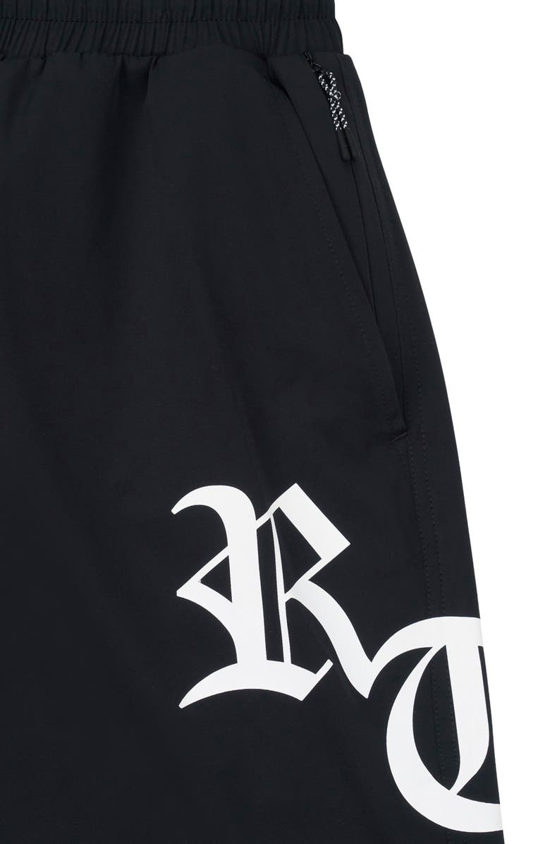 RtA Mark Stretch Nylon Swim Trunks, Alternate, color, Black/ Old English