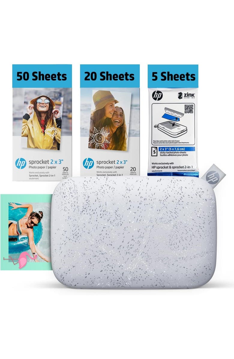 HP Sprocket 2x3" Photo Printer + 75 Sheets, Main, color, White
