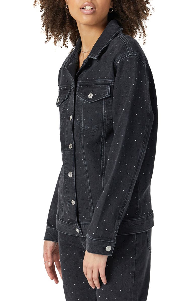 Mavi Jeans Karla Rhinestone Denim Jacket, Alternate, color, Shiny Smoke Denim