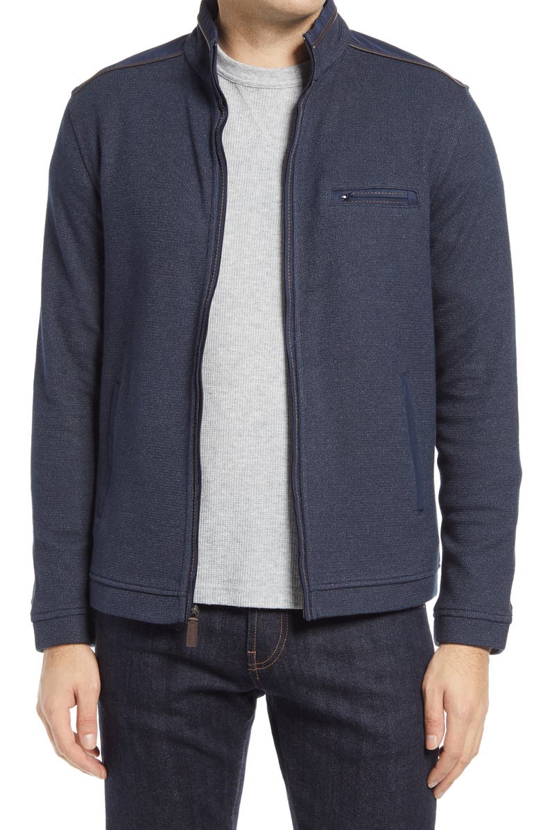 Johnston & Murphy Mélange Knit Zip-Up Jacket, Main, color, Navy