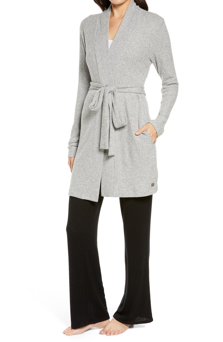 Natori Ulla Brushed Rib Wrap Cardigan, Main, color, Heg