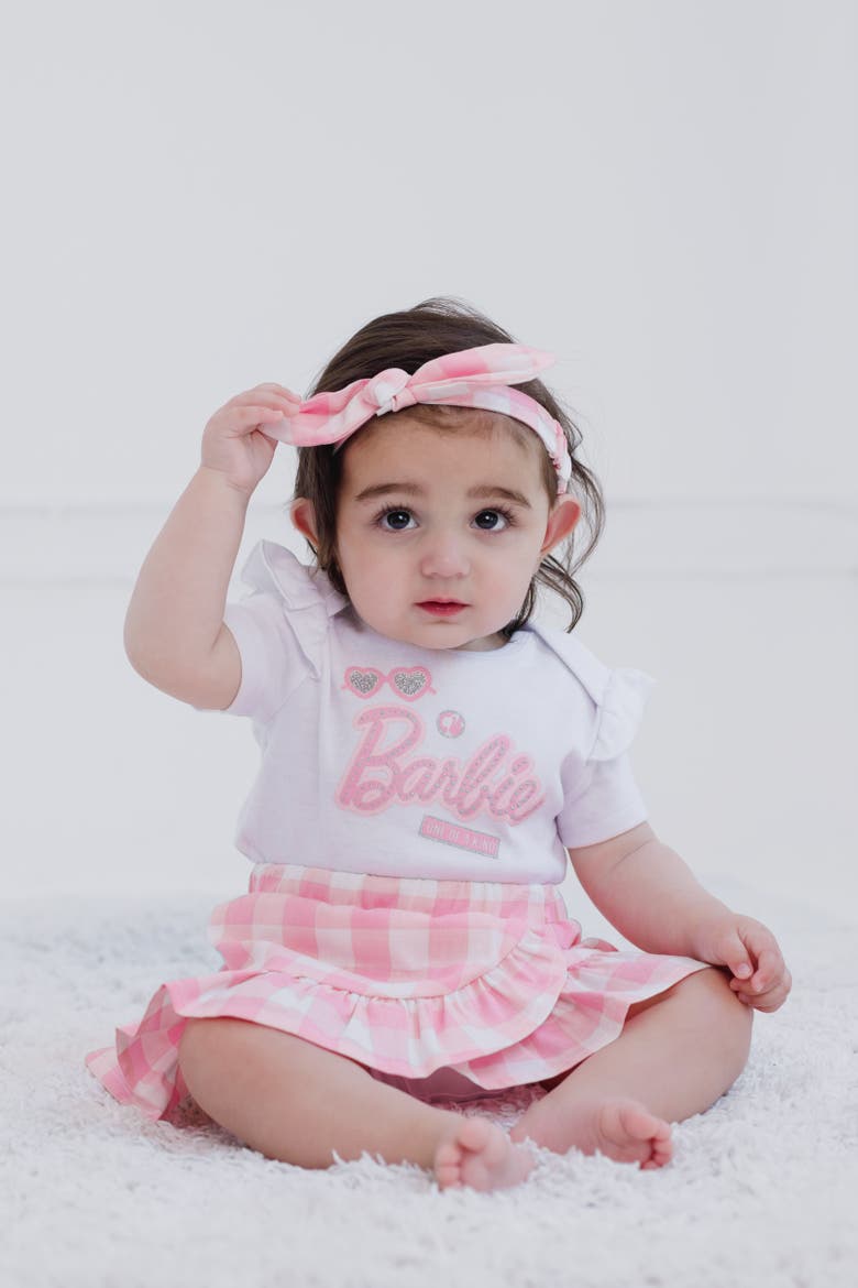 Glitter Bodysuit and Skirt Set, Alternate, color, Pink Gingham