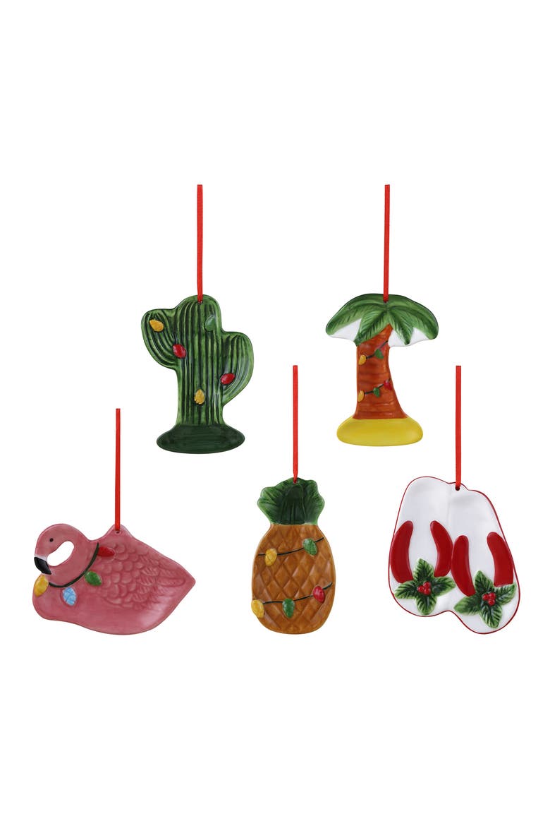 4 in. Set of 5 Ceramic Tropical Ornaments, Main, color, Multicolor