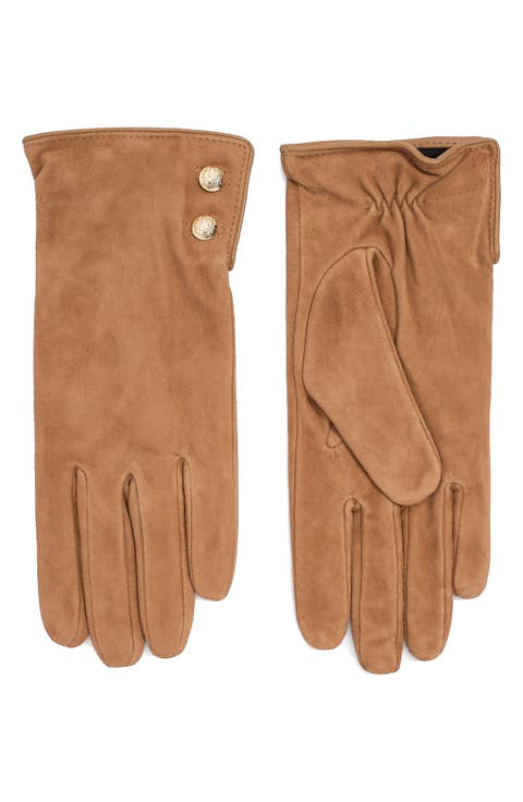 Crest Button Suede Gloves