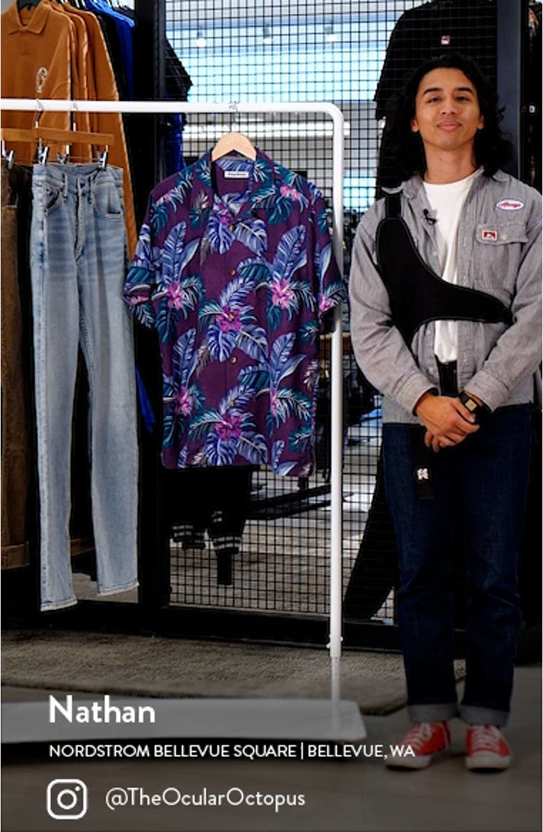 Frond Fusion Short Sleeve Silk Blend Button-Up Shirt, sales video thumbnail