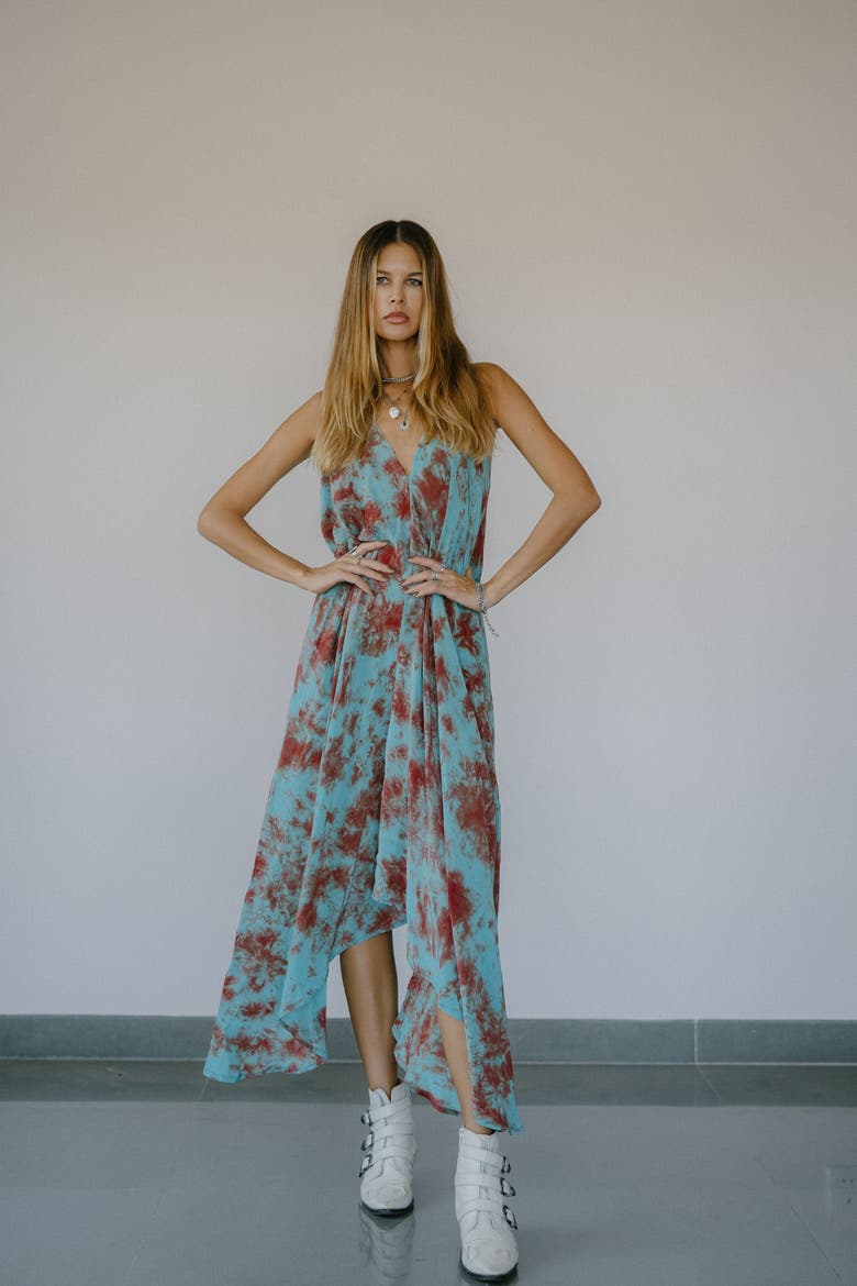Classic Silk Dress Party, Alternate, color, Blue & Red Tie Dye