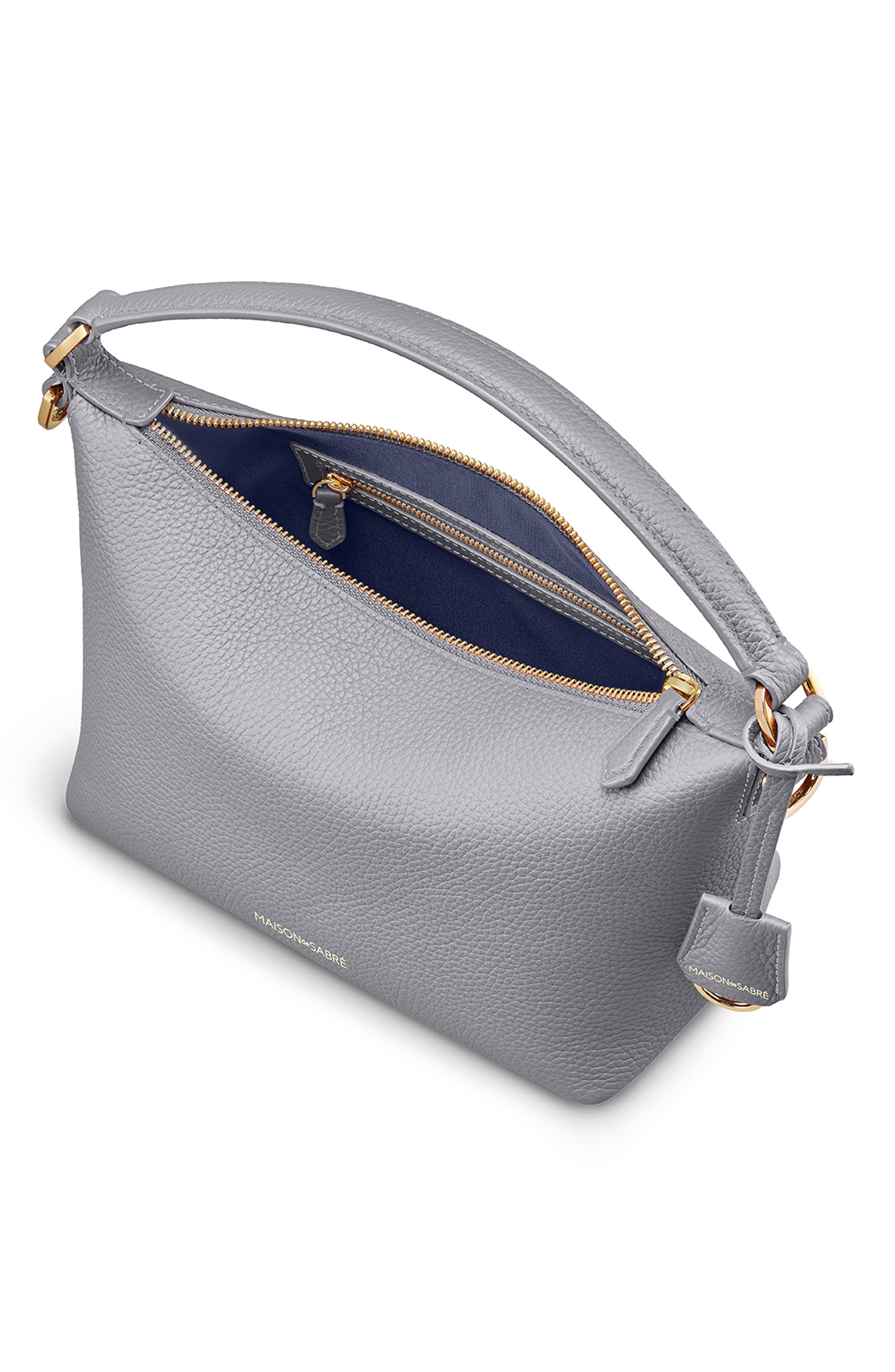 MAISON de SABRÉ Small Leather Soft Hobo, Alternate, color, Dove Grey