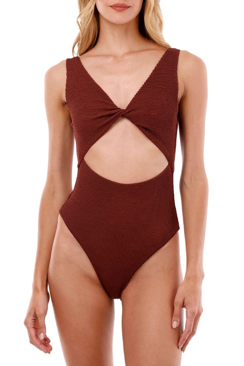 Barn Textured Wave Cutout One-Piece Swimsuit, Main, color, TEXTURED WAVE BARN RED