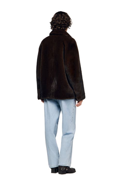 Sandro Faux Fur Coat Jacket In Brown