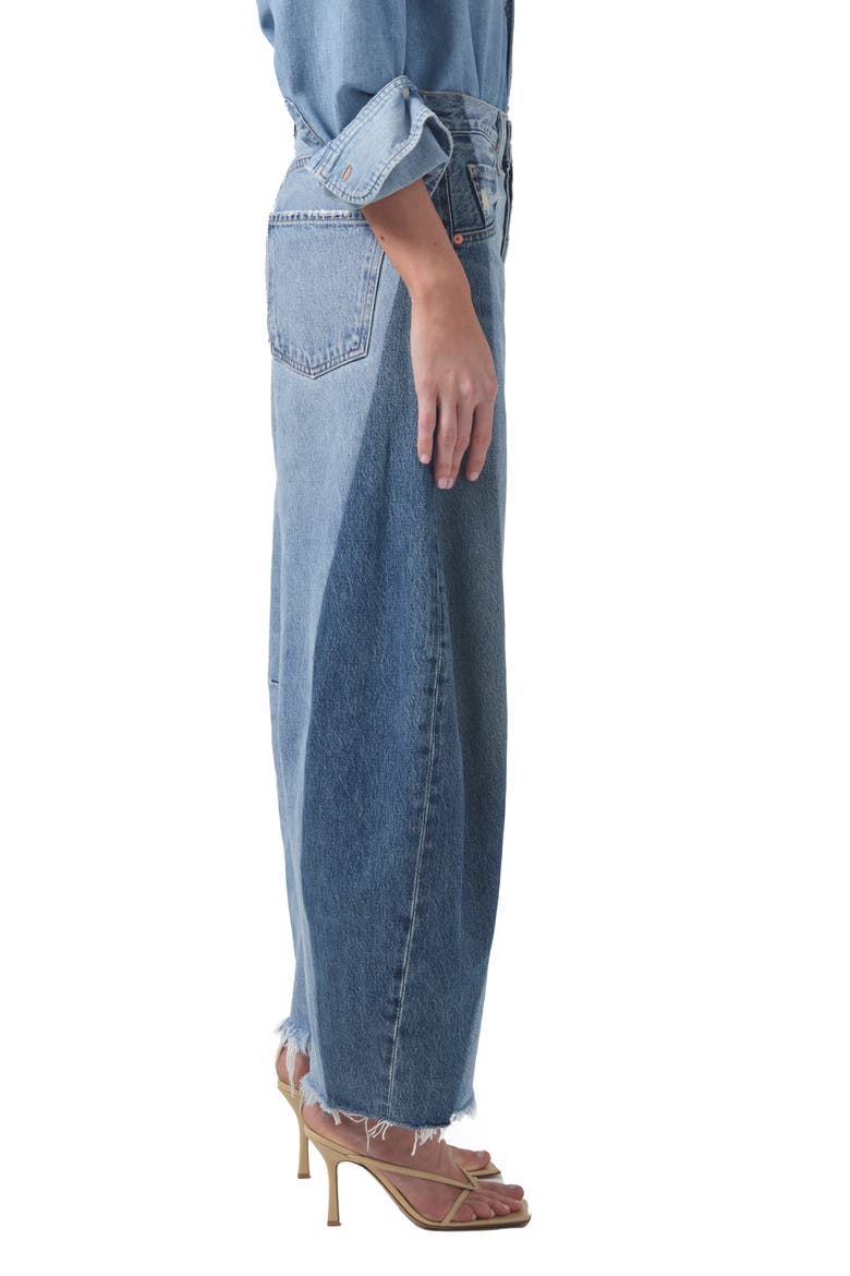 Pieced Horseshoe Raw Hem Ankle Wide Leg Jeans, Alternate, color, FRACTURE