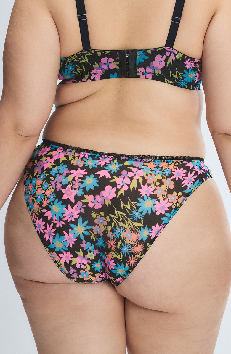 SAVAGE X FENTY Hopelace Romantic High Leg Bikini, Alternate, color, Black Caviar Flower Ditz Print